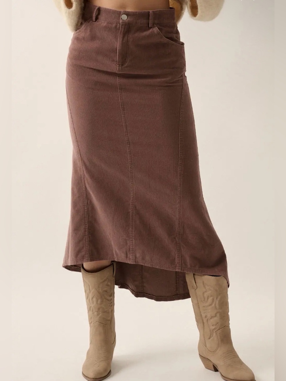 Promesa Brown High-Low Corduroy Midi Skirt